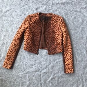 Bcbgmaxazria Brown Leopard Print Crop Blazer